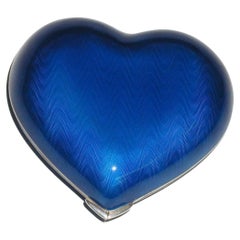 Sterling Silver Heart-Shaped Snuff Box, Fire Enameled on Guilloche Salimbeni