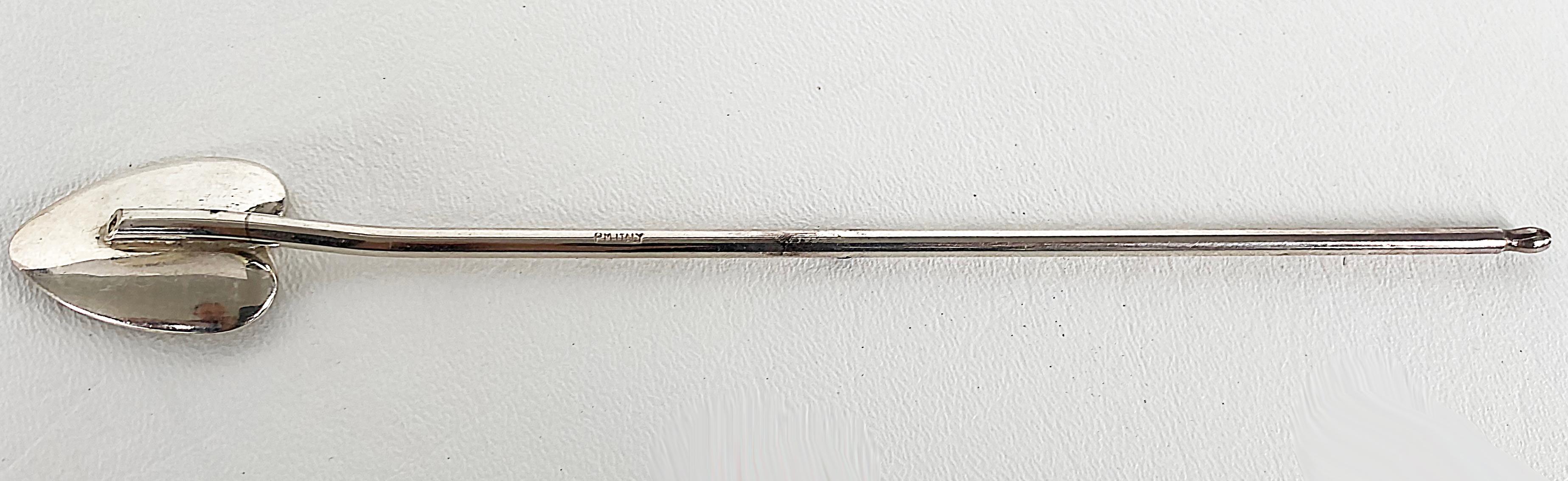 20th Century Sterling Silver Heart-Shaped Tea Spoon Straws, Set of 12, Italian