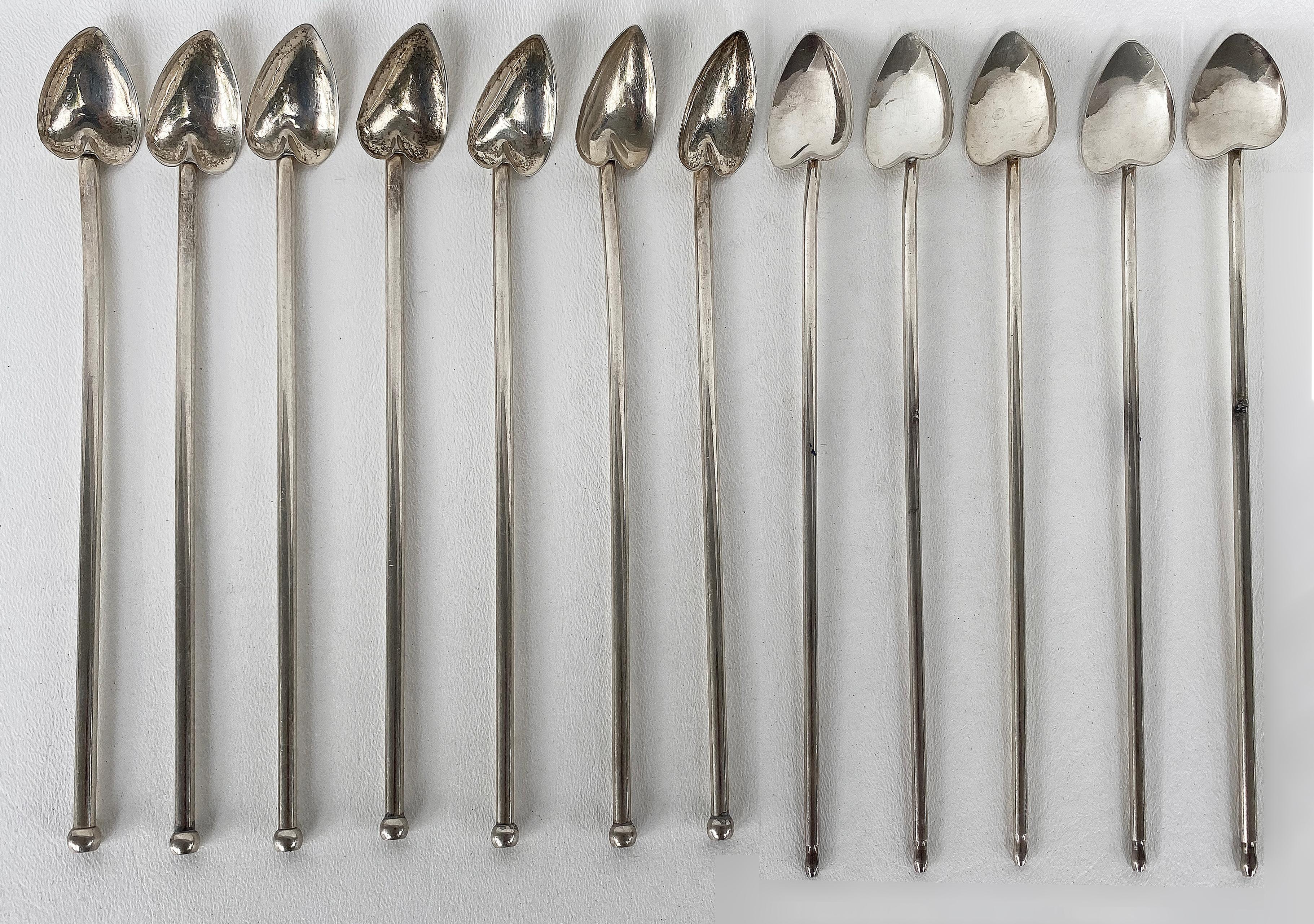 Sterling Silver Heart-Shaped Tea Spoon Straws, Set of 12, Italian 3