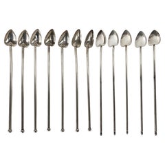 Sterling Silver Heart-Shaped Tea Spoon Straws, Set of 12, Italian