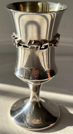 Sterling Silver heavy Judaica Kiddish cup by Hazorfim , Israel