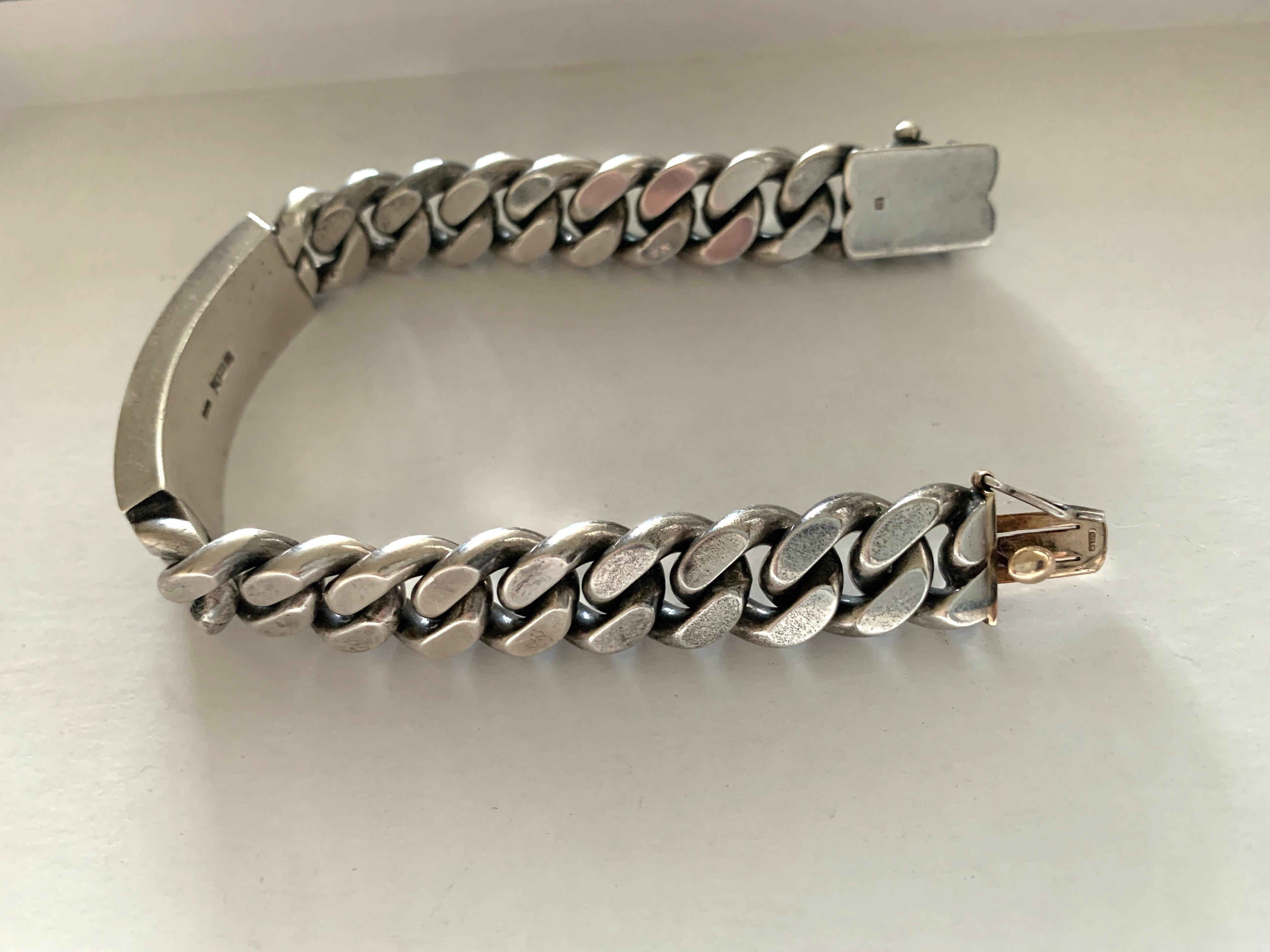 Sterling Silver Heavy Mens Identity Bracelet  In Good Condition For Sale In London, GB