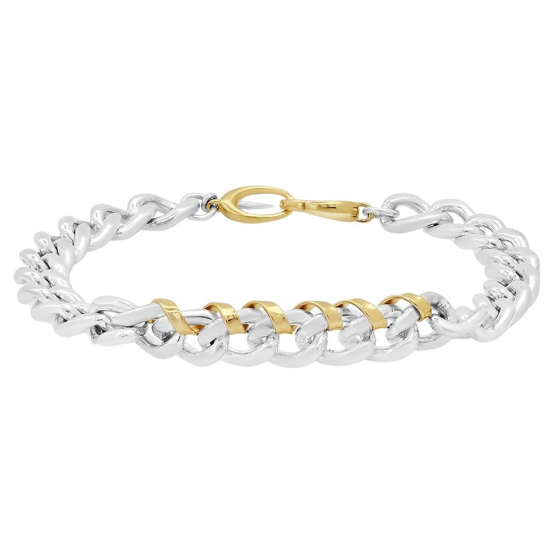 Sterling Silver "Heavy Metal" Wrap-Me-Up Chain Bracelet w/ 14K Gold: Size M/L For Sale