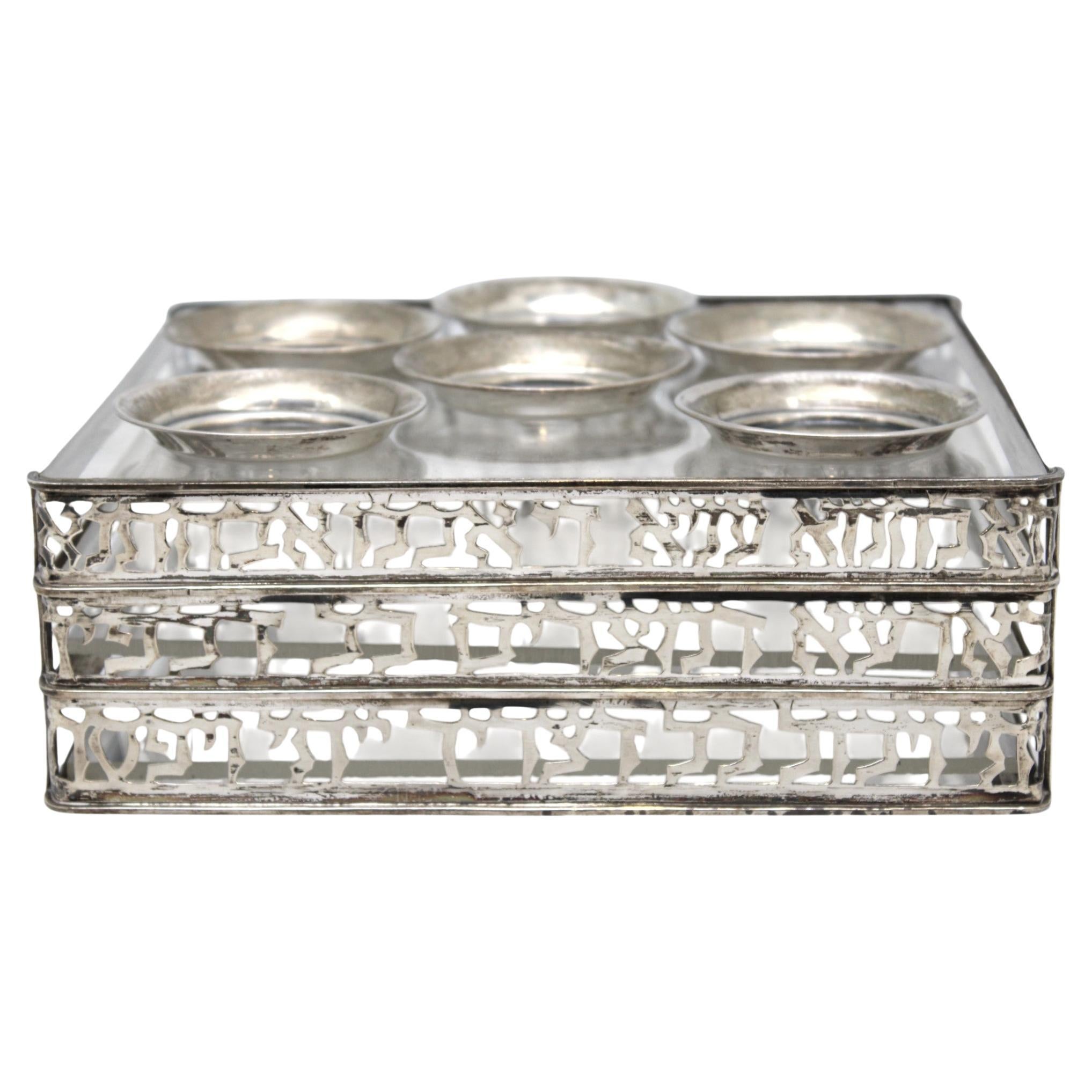 Sterling Silber Hebraischer Ausschnitt und Acryl Passover Compendium & Geschirr