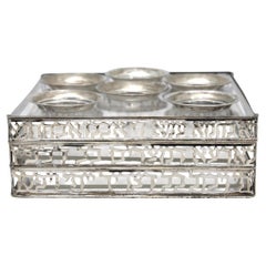 Compendium et plats de service en argent sterling avec découpe hébraïque et passe-partout acrylique