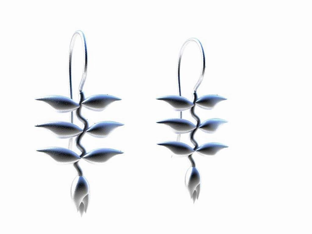 Sterling Heliconia Dangle Earrings, From the Ocean Series,  One of Natures most beautiful flowers in the world.  It can grow to 3 or 4 feet long. Summer or Winter wherever you go in these Seasons. 30 x 14 wide mm long with hooks.  matte finish. 