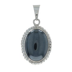 Sterling Silver Hematite Solitaire Pendant - 925 Oval Cabochon 42.40
