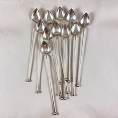 Sterling Silver Highball or Iced Tea Heart Bowl Stirring Straws, Set of 12