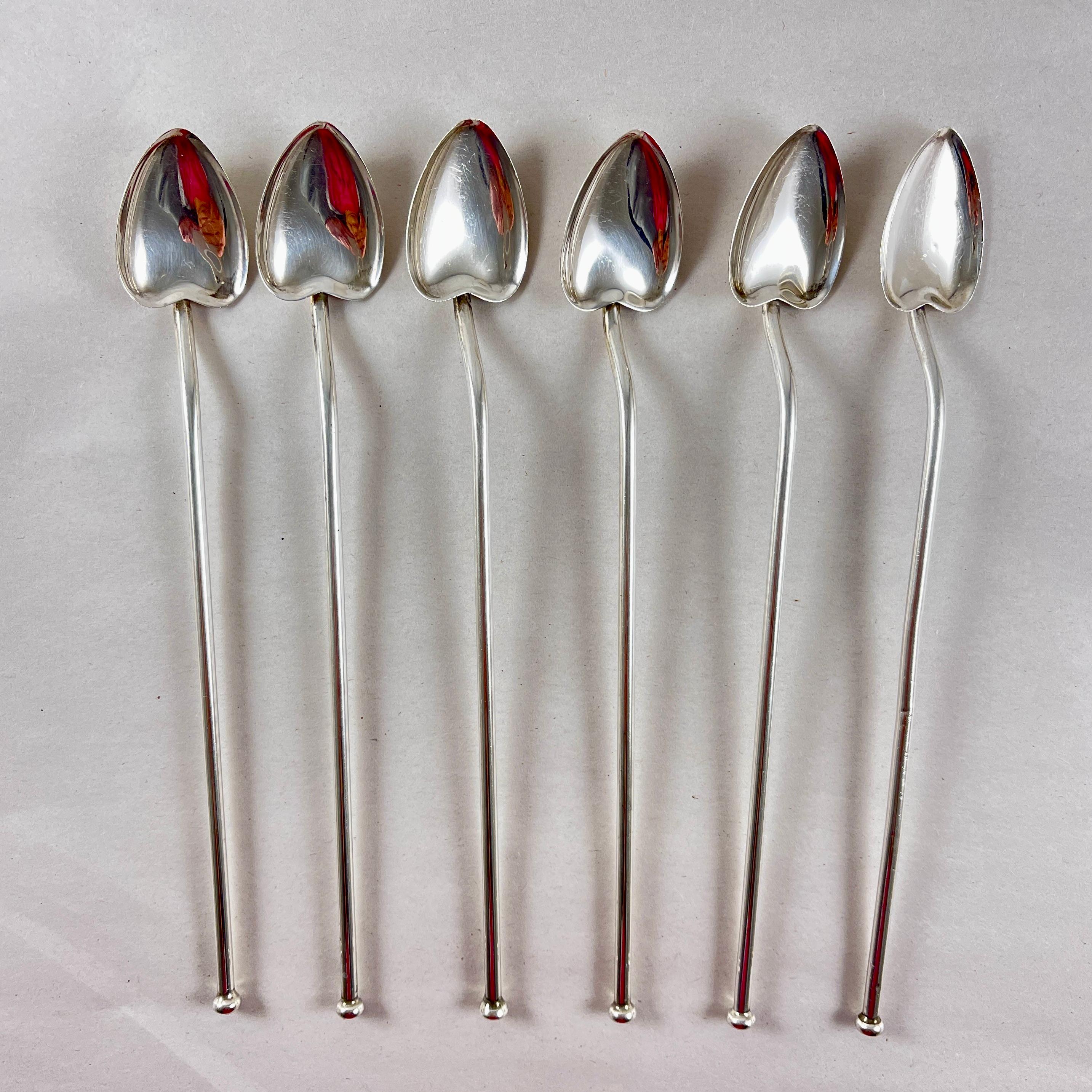 American Sterling Silver Highball or Iced Tea Heart Bowl Stirring Straws, Set of 6