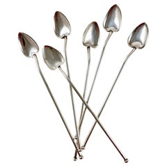 Antique Sterling Silver Highball or Iced Tea Heart Bowl Stirring Straws, Set of 6