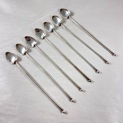 Sterling Silver Highball or Iced Tea Heart Bowl Stirring Straws, Set of 7