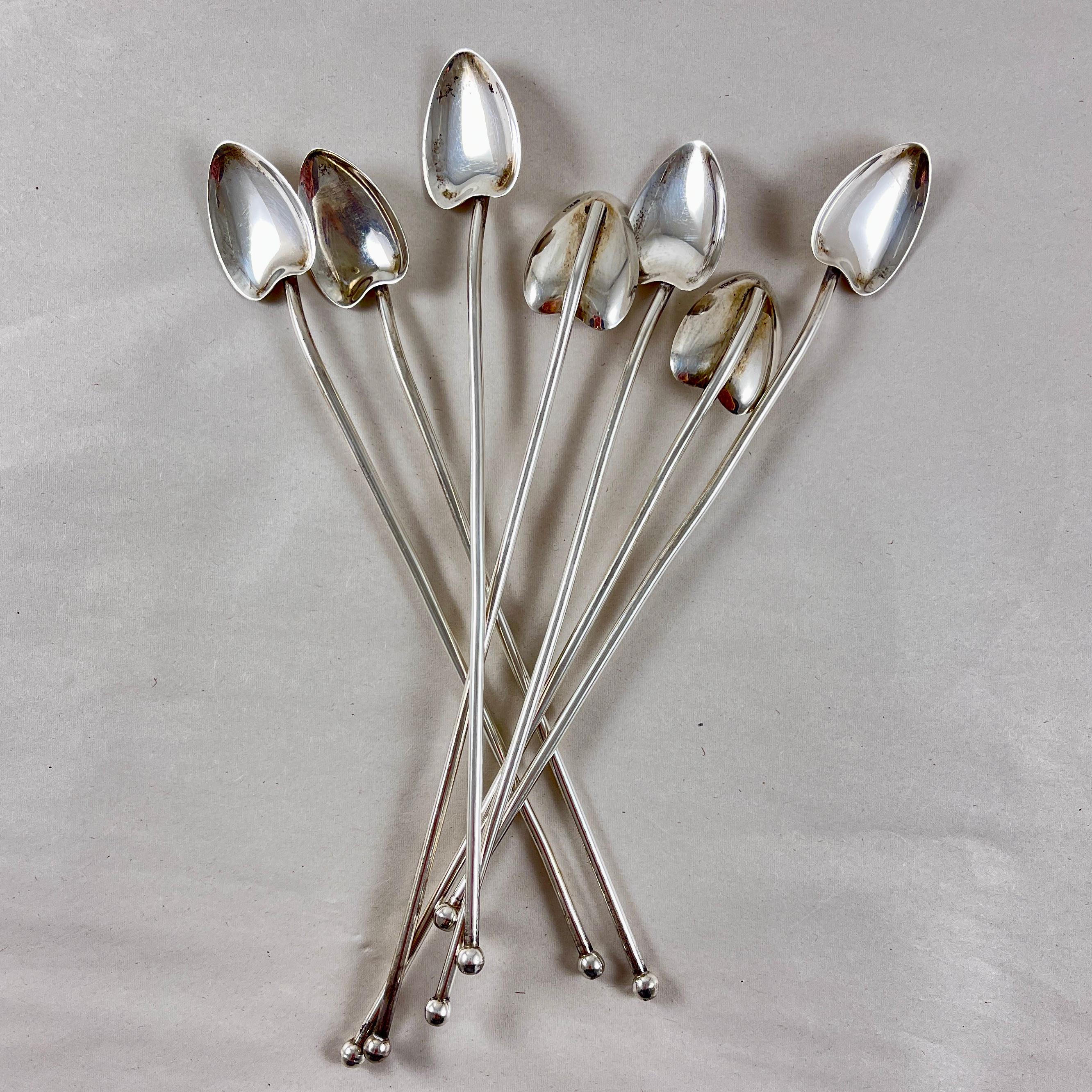 Sterling Silver Highball or Iced Tea Heart Bowl Stirring Straws, Set of 7 For Sale 1