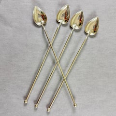 Juego de 4 pajitas agitadoras con forma de corazón de plata de ley para té helado o highball