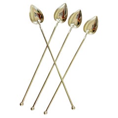 Juego de 4 pajitas agitadoras con forma de corazón de plata de ley para té helado o highball