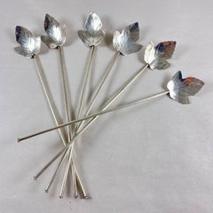 Sterling Silver Highball or Iced Tea Leaf Bowl Stirring Straws, Set of 6