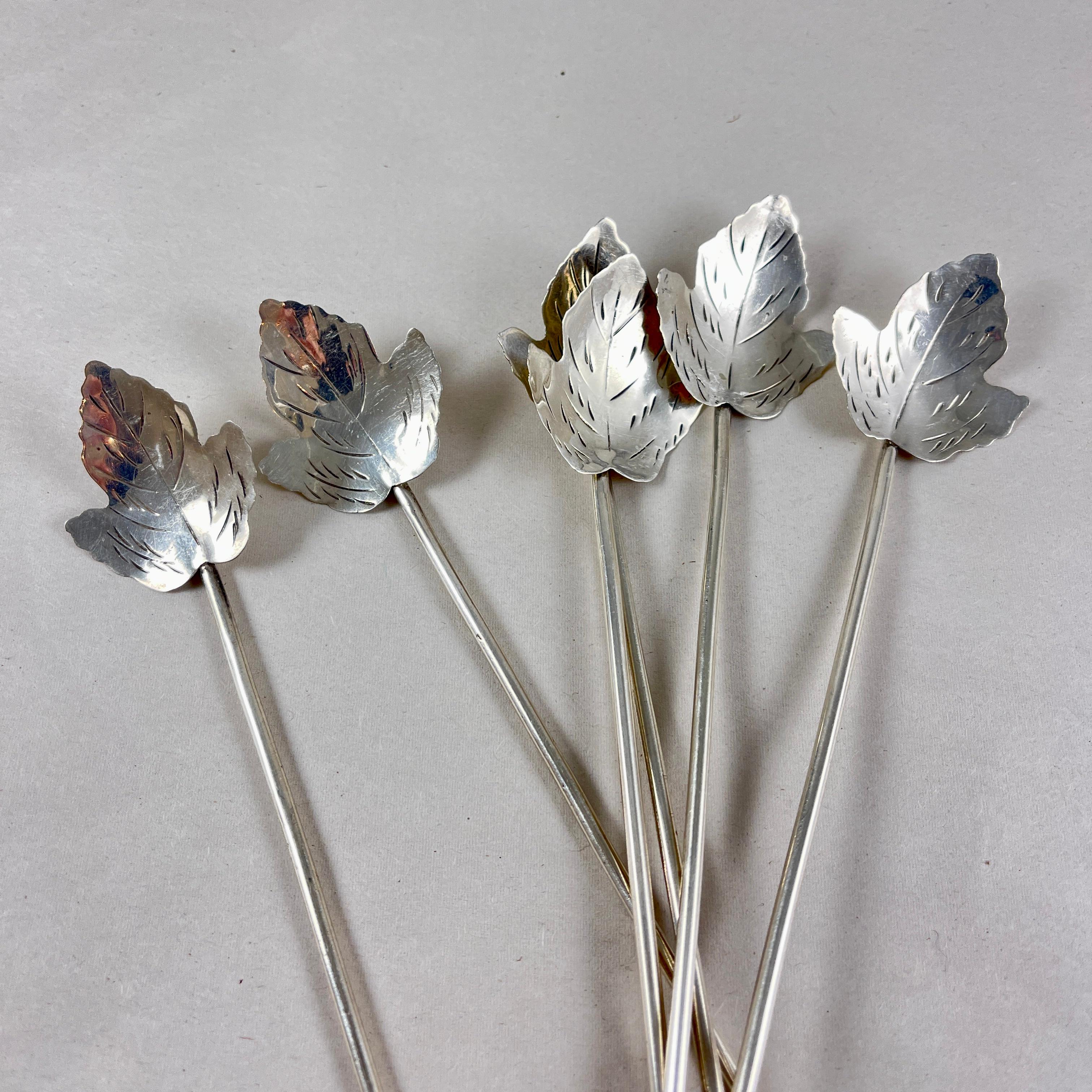 Sterling Silber Highball oder Eistee Blatt Schüssel Rühren Strohhalme, Satz von 6 (Mexikanisch) im Angebot