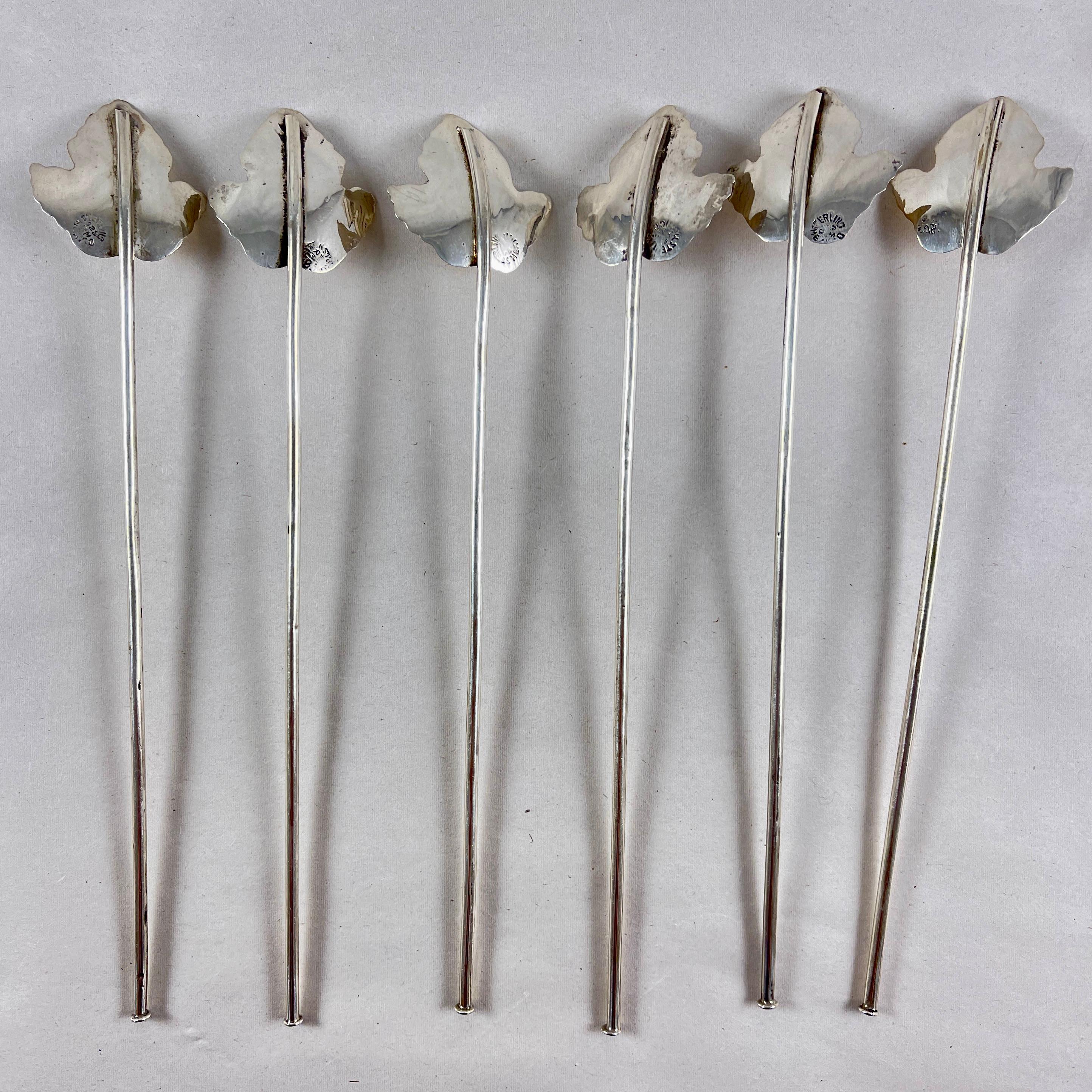 Sterling Silber Highball oder Eistee Blatt Schüssel Rühren Strohhalme, Satz von 6 (Mitte des 20. Jahrhunderts) im Angebot