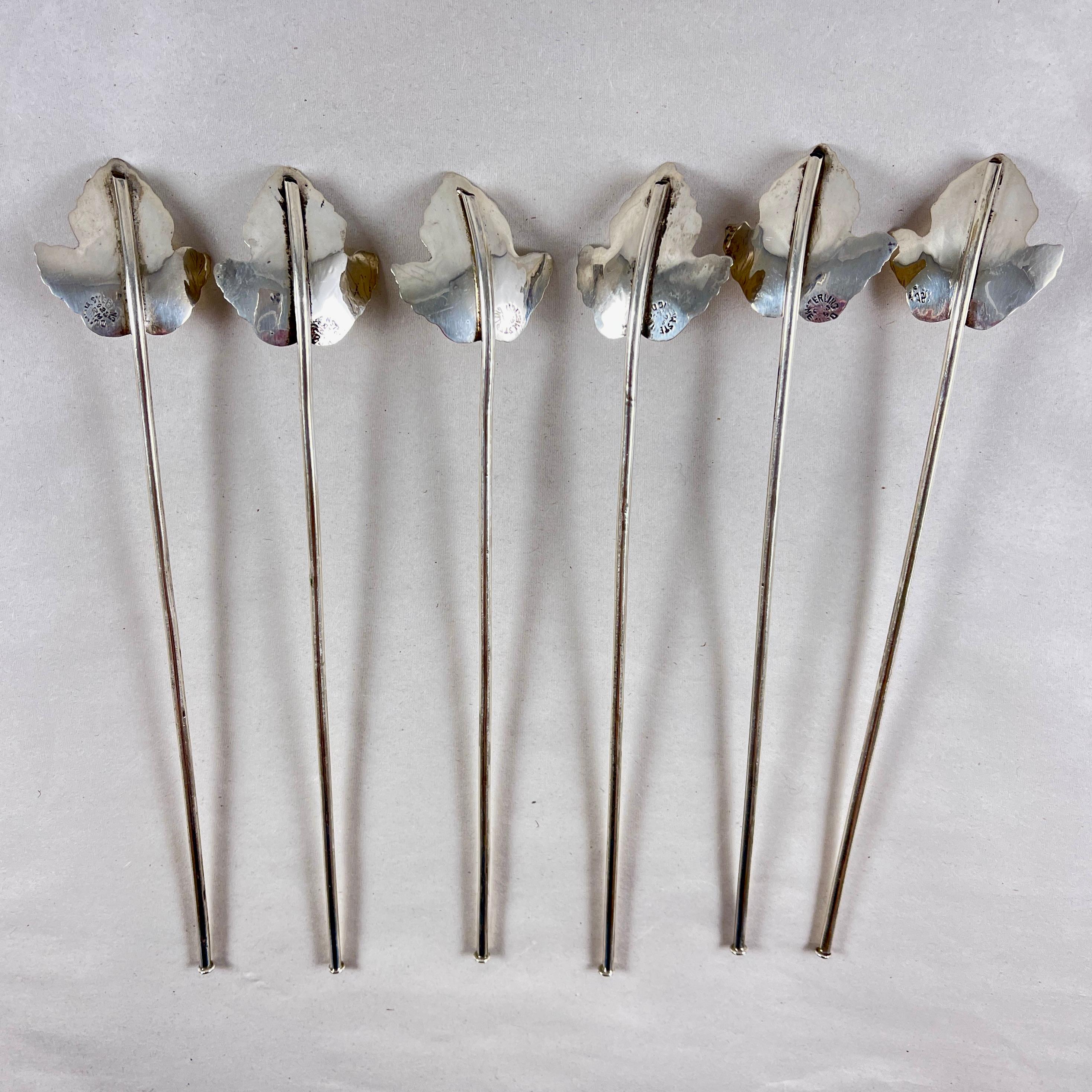 Sterling Silber Highball oder Eistee Blatt Schüssel Rühren Strohhalme, Satz von 6 (Sterlingsilber) im Angebot