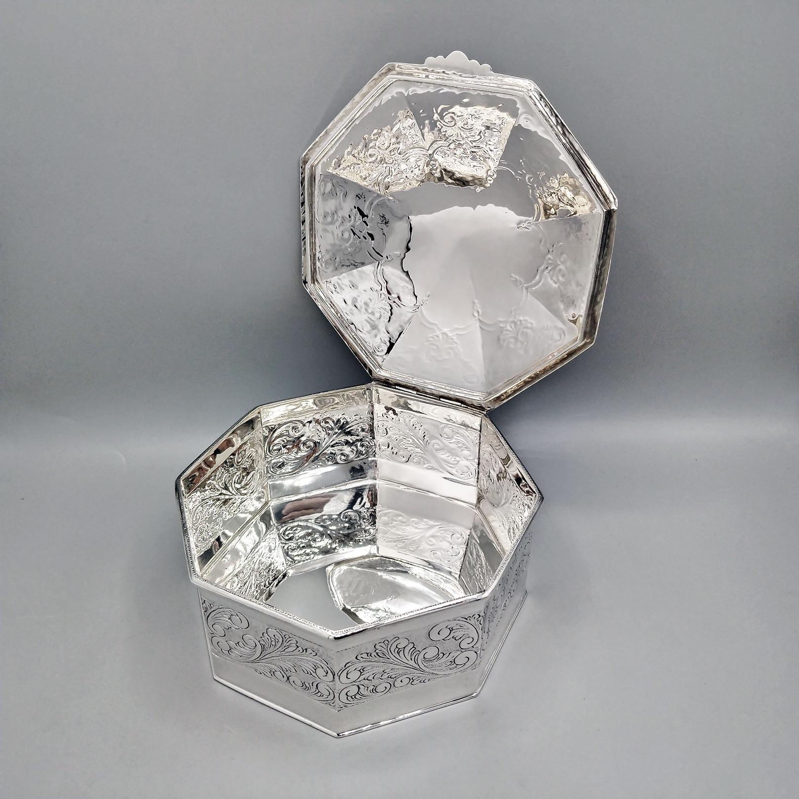 Caja octogonal con bisagra de plata de ley Italian en venta
