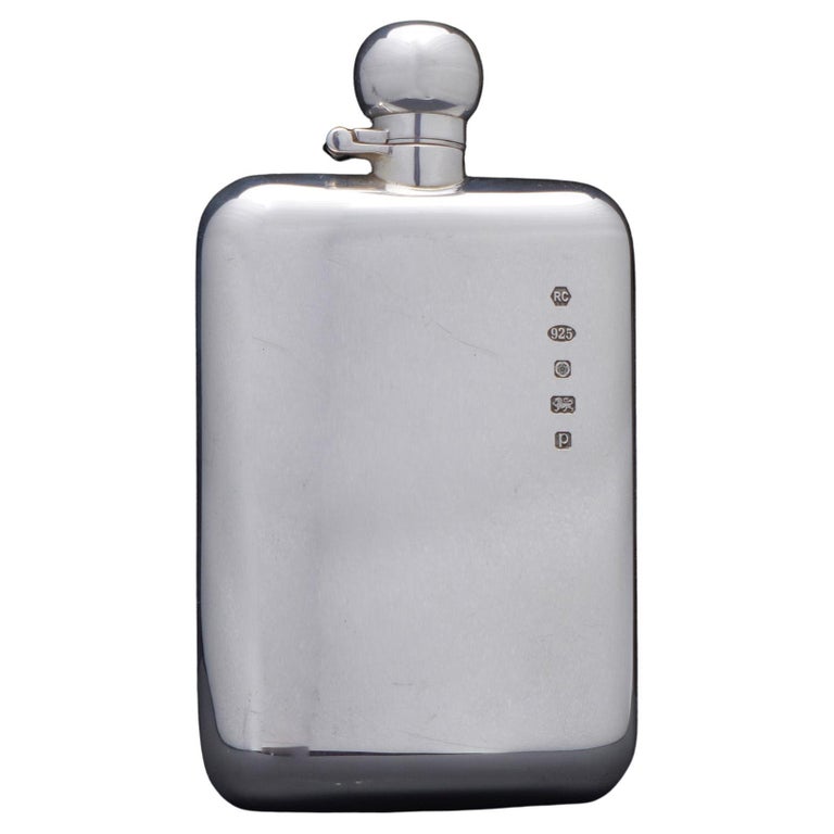 Sterling Silver Hip Flask by Carr's of Sheffield For Sale