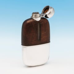 Crocodile Leather and Sterling Silver Hip Flask Hallmarked in Sheffield in 1931