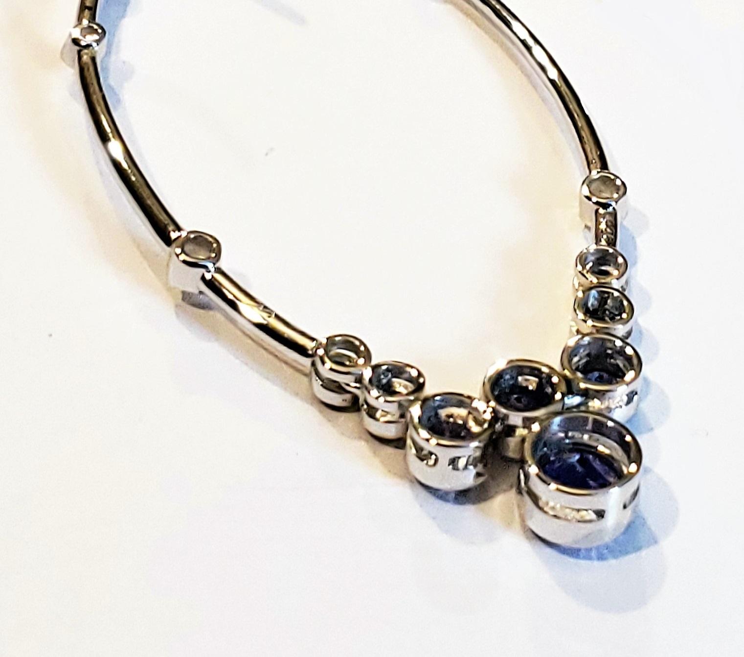 Sterling Silver Hoop Earrings with Tanzanites, Sapphires, and Diamonds In New Condition For Sale In Carlisle, MA