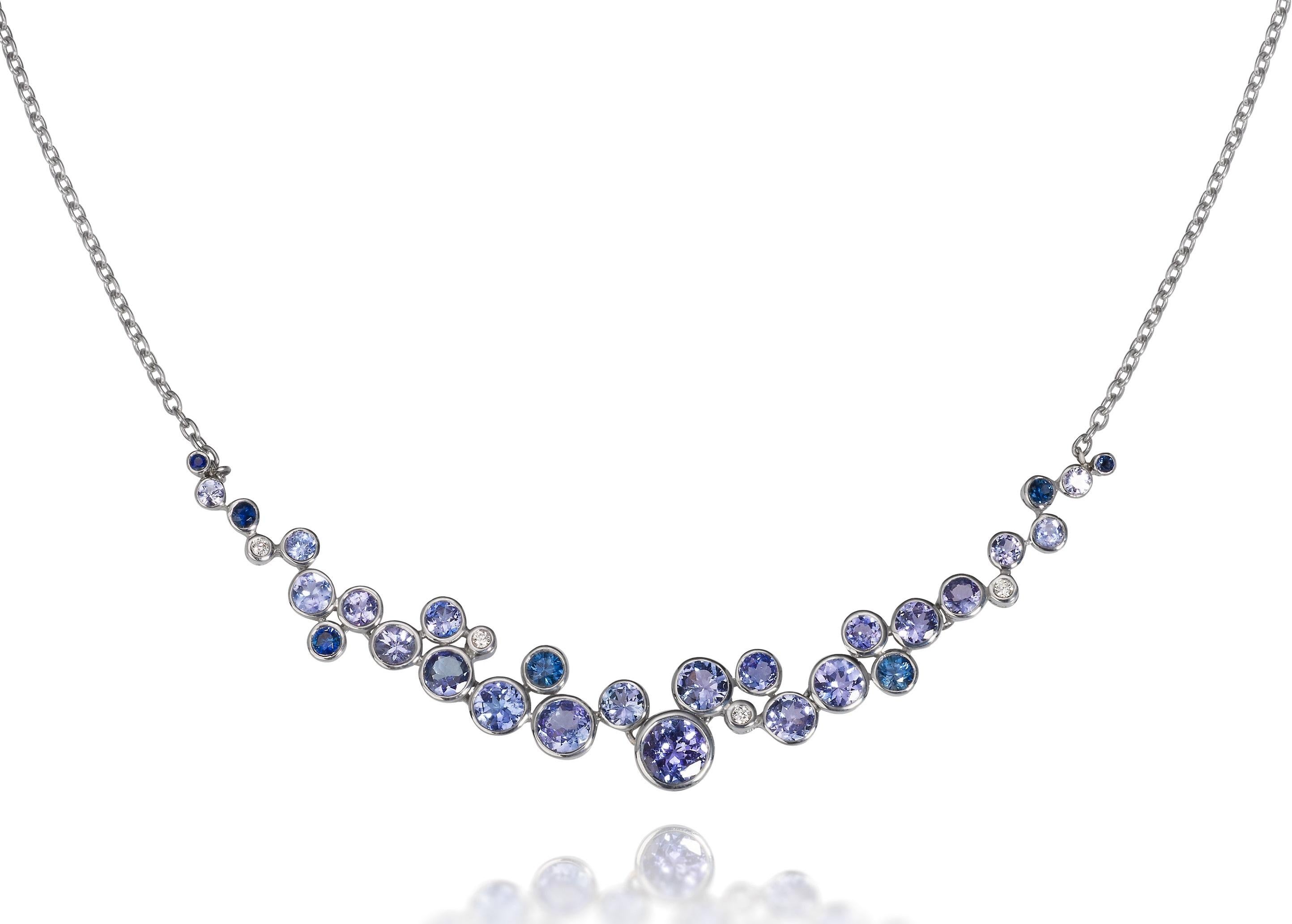Sterling Silver Hoop Earrings with Tanzanites, Sapphires, and Diamonds For Sale 1