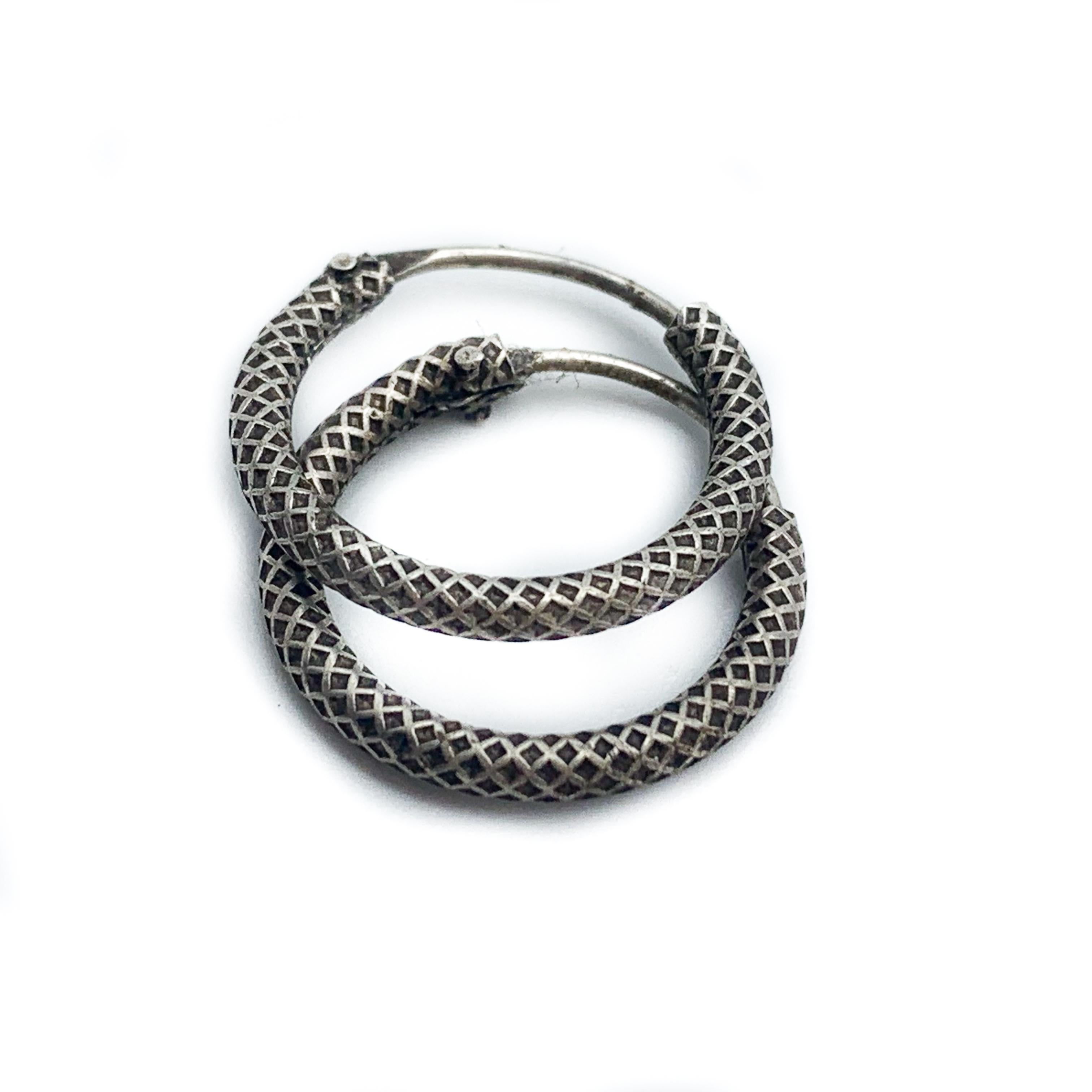 Beautifully Carved Sterling Silver Hoops