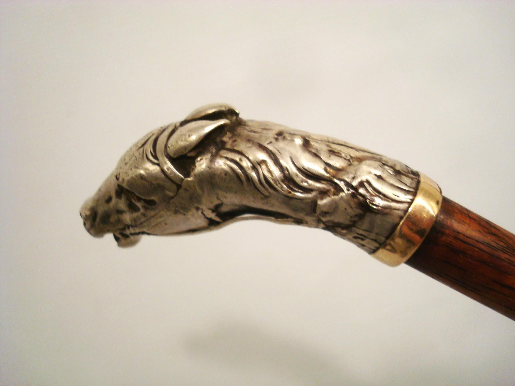 Français Fouet d'équitation à tête de cheval en argent c1920 en vente