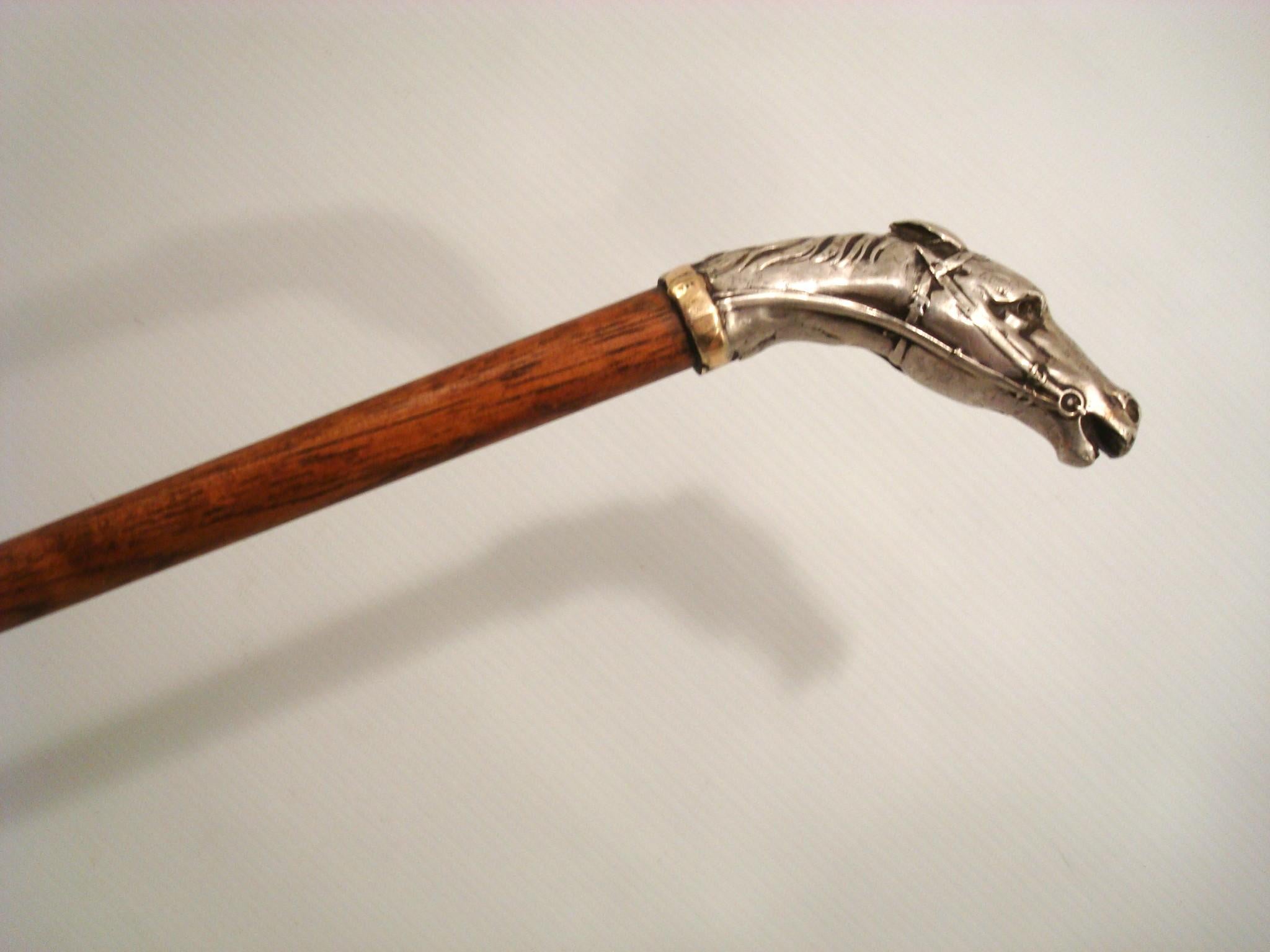 Argent Fouet d'équitation à tête de cheval en argent c1920 en vente