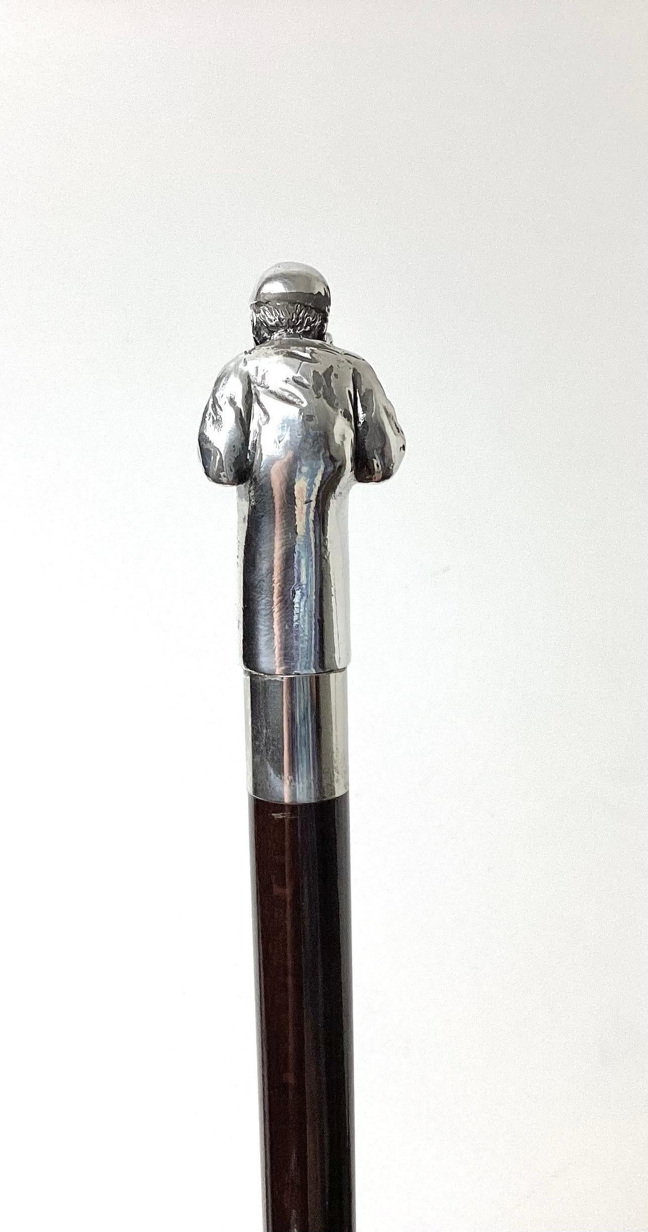 Unknown Sterling Silver Horse & Jockey Walking Cane Stick For Sale