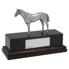 Sterling silver horse on plinth with plaque for presentation - London 1985