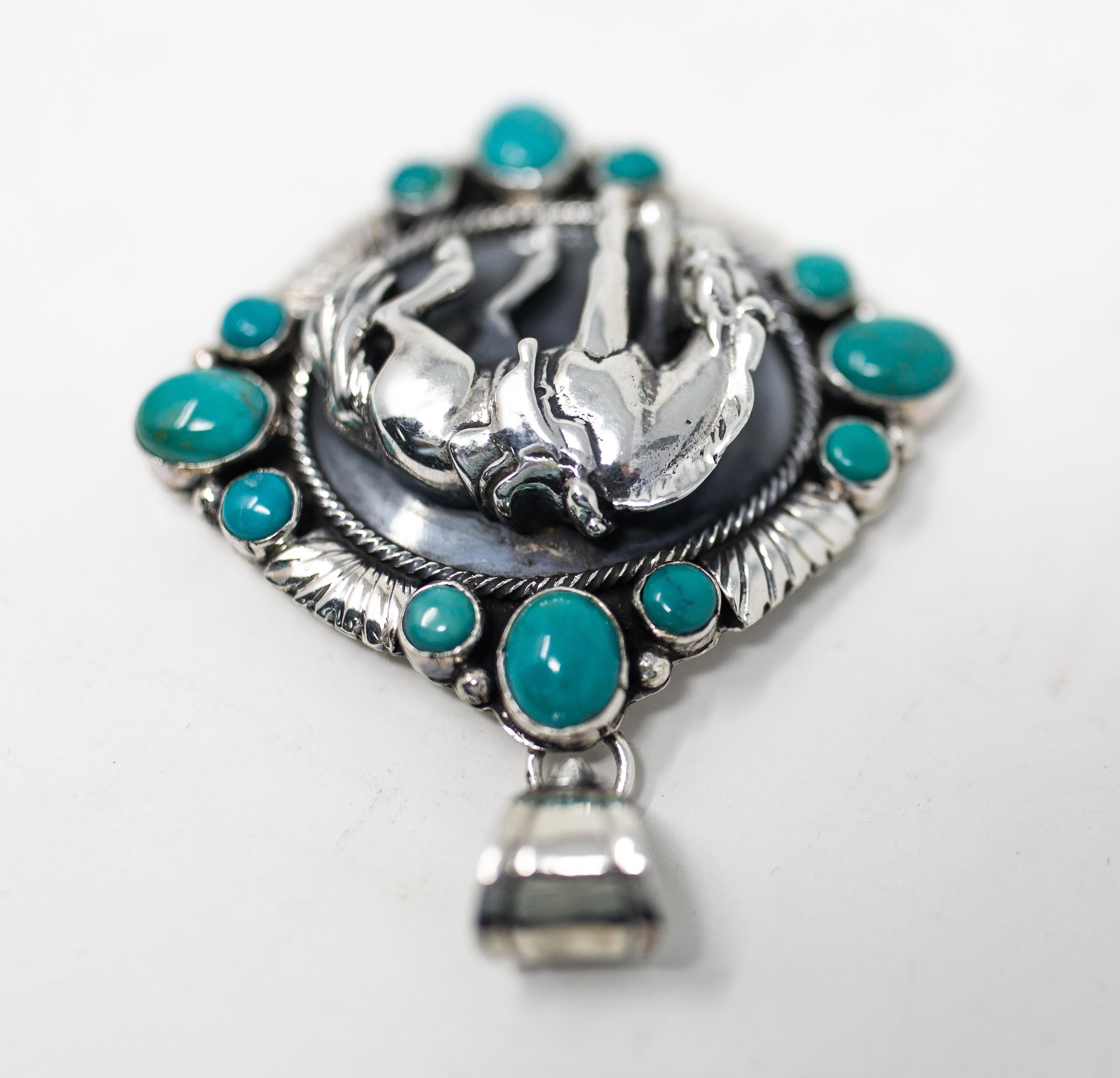 Sterling Silver Horse Pendant with Turquoise by Emer Thompson For Sale 1
