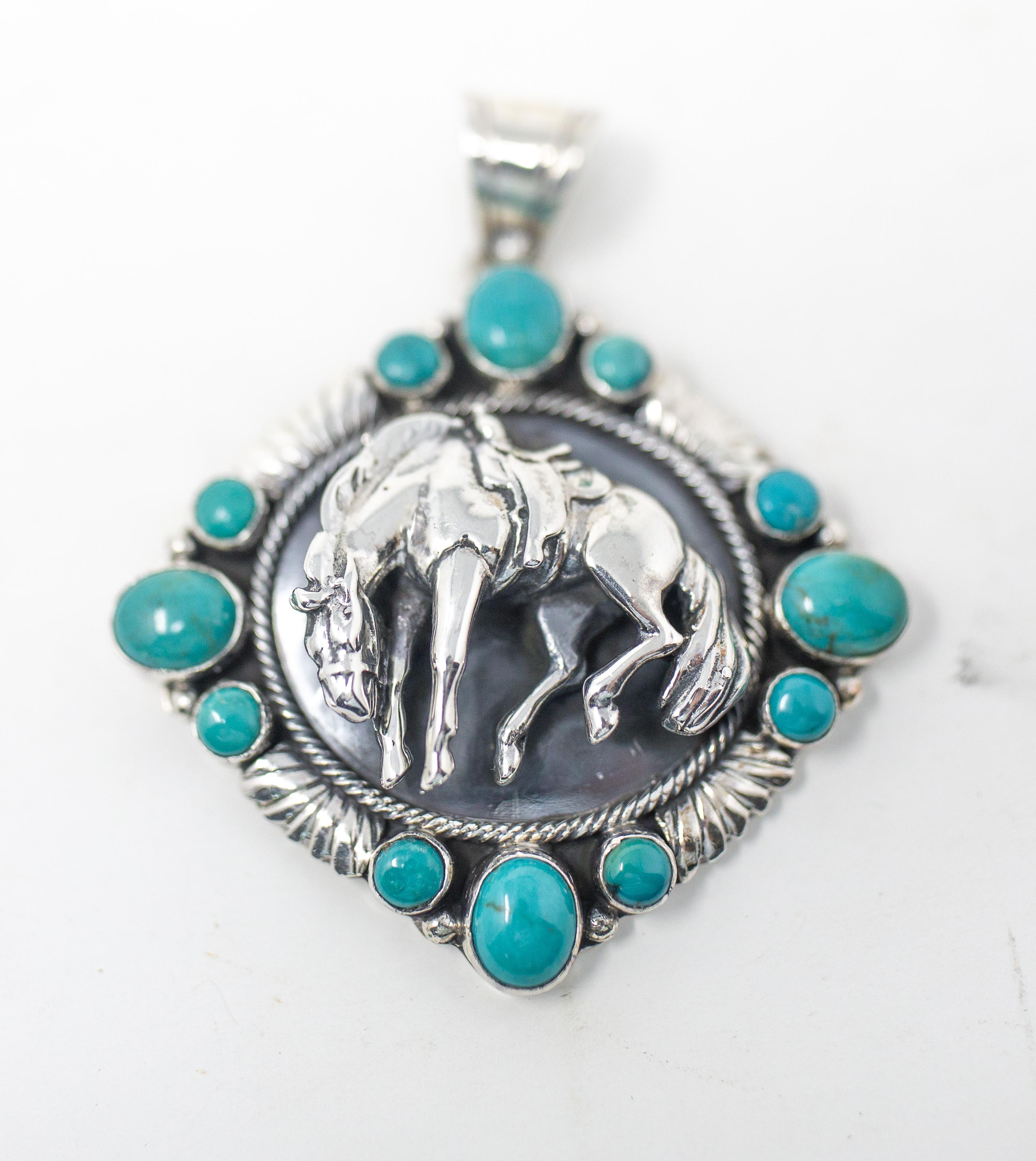 Sterling Silver Horse Pendant with Turquoise by Emer Thompson For Sale 2