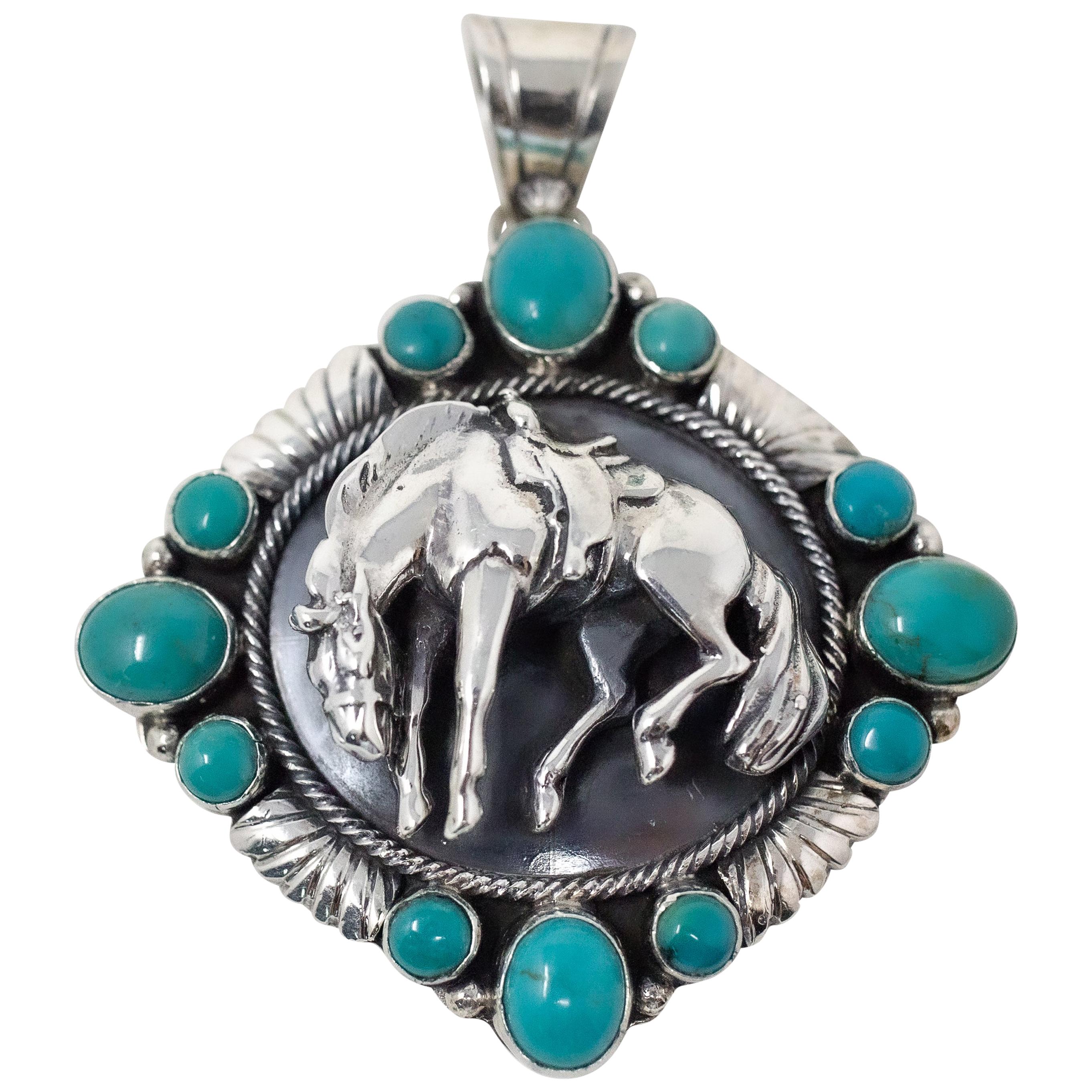 Sterling Silver Horse Pendant with Turquoise by Emer Thompson For Sale