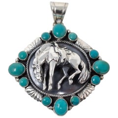 Vintage Sterling Silver Horse Pendant with Turquoise by Emer Thompson