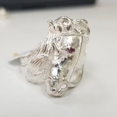 Sterling Silver Horse Ring with a Ruby Eye, Containing 1 Round Ruby Weighing .04