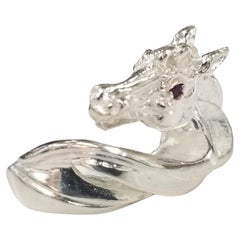 Sterling Silver Horse Ring with a Ruby Eye, Containing 1 Round Ruby Weighing .04