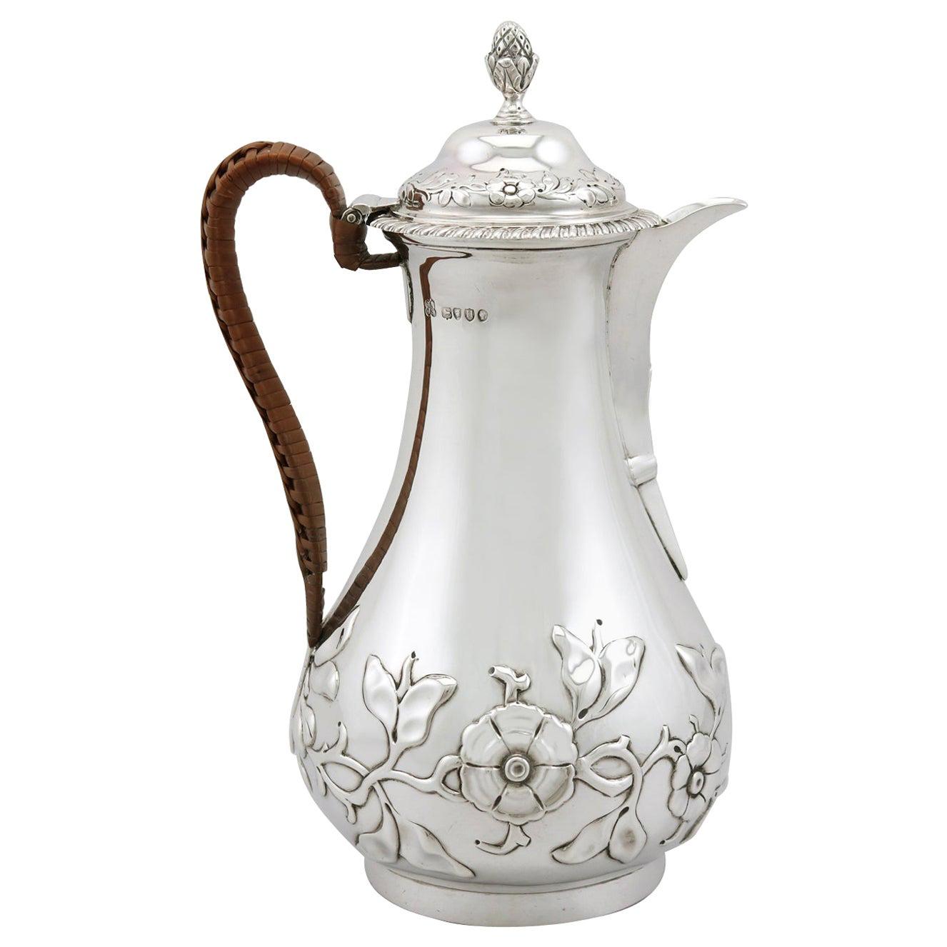 Sterling Silver Hot Water or Coffee Jug, Antique Victorian