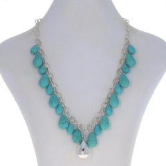 Sterling Silver Howlite Drop Dangle Necklace 17" - 925 Simulated Turquoise
