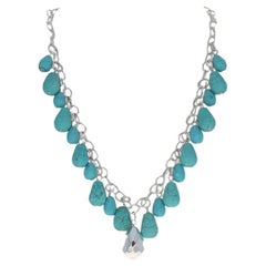 Sterling Silver Howlite Drop Dangle Necklace 17" - 925 Simulated Turquoise