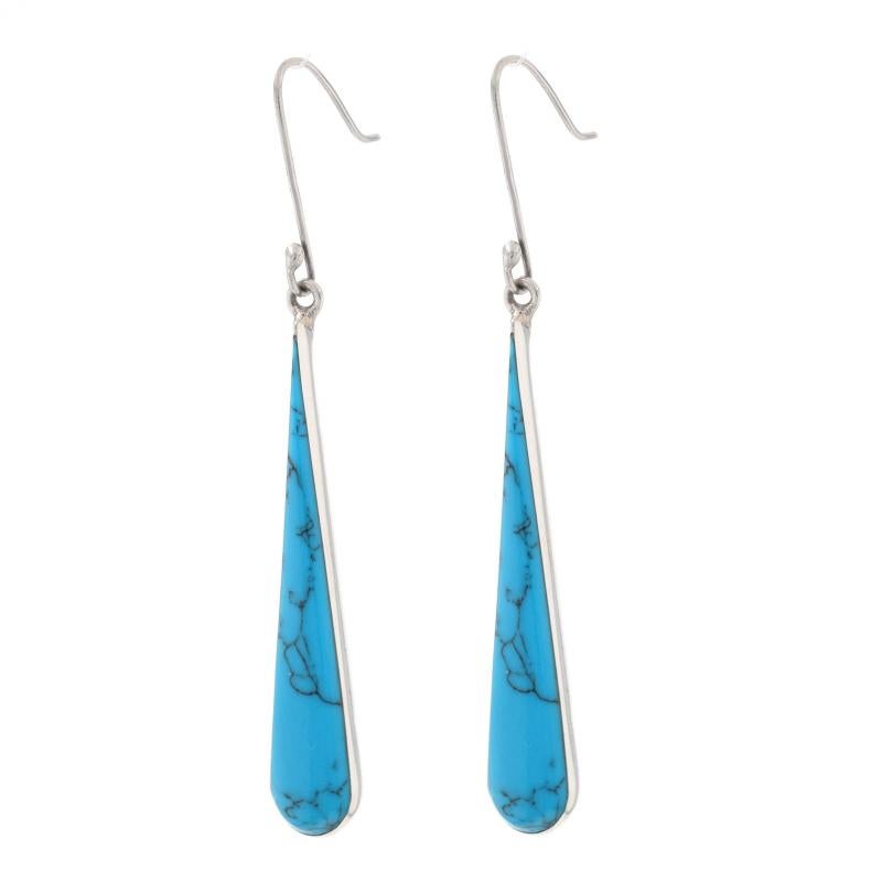 Sterling Silver Howlite Elongated Teardrop Dangle Earrings - 925 Pierced In Excellent Condition For Sale In Greensboro, NC