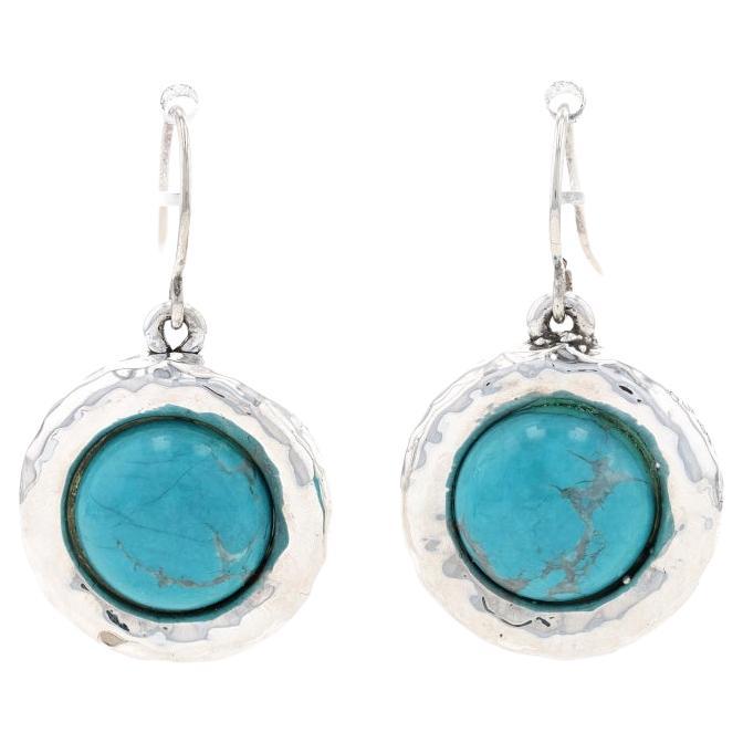 Sterling Silver Howlite Hammered Dangle Earrings - 925 Round Cabochon Pierced