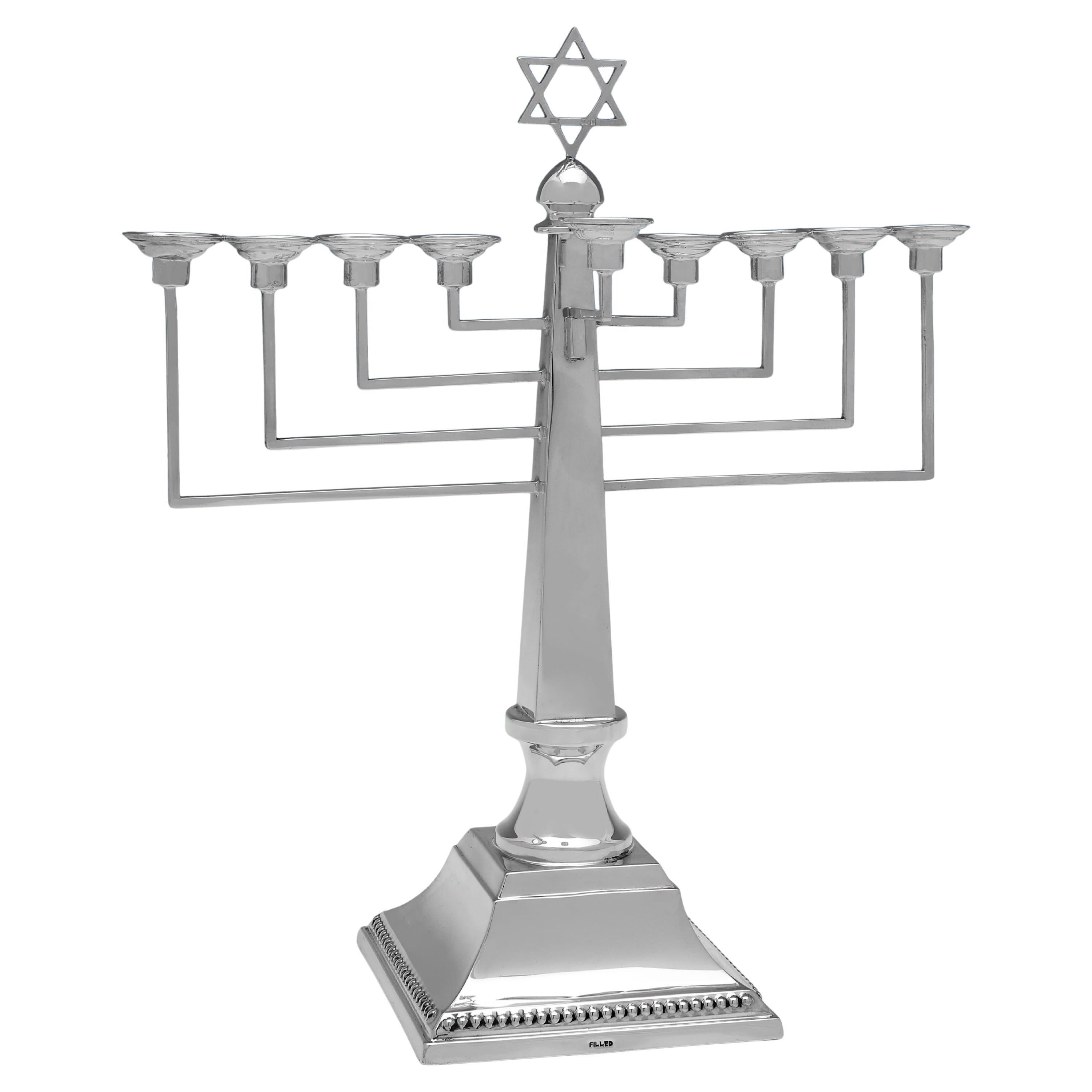 Sterling silver Hanukkiah made in London in 1985 by David Shaw Silverware Ltd.