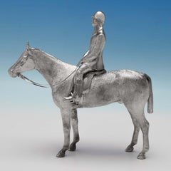 Unique sterling silver model of a huntsman & hounds made in 2018 by I. Franks