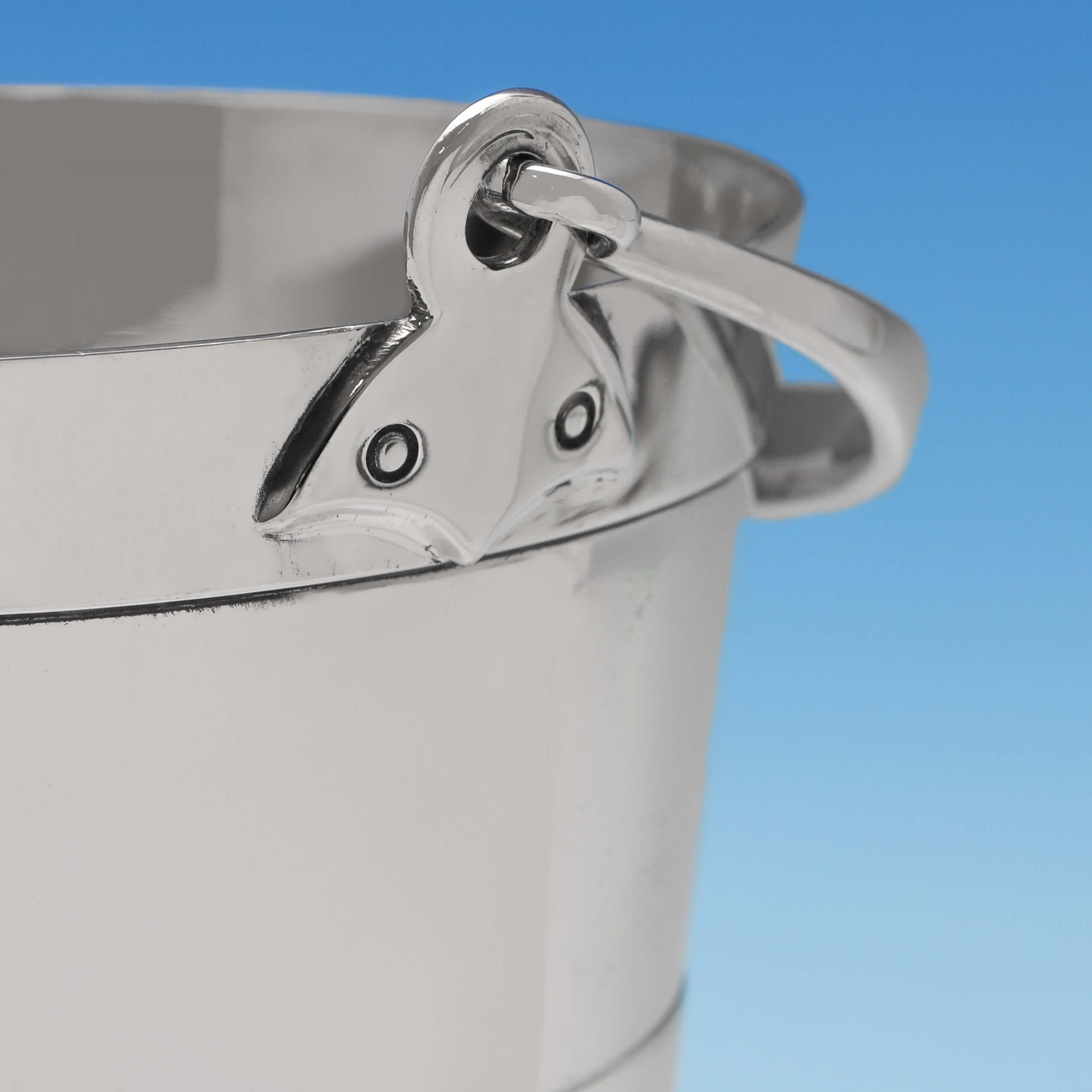 English Victorian 'Bucket Shape' Antique Sterling Silver Ice Bucket by Henry Atkin, 1896