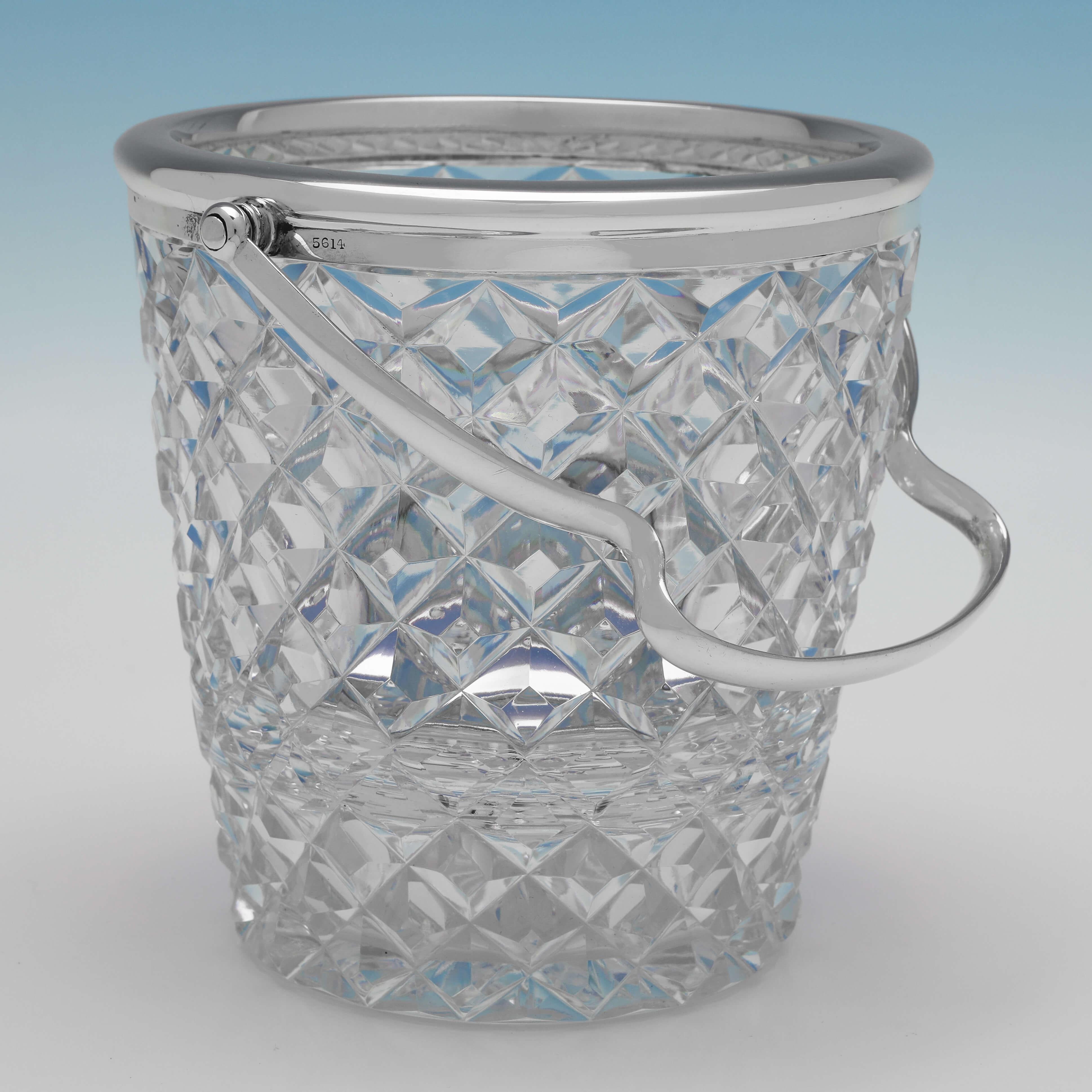 Edwardian Antique Glass & Sterling Silver Ice Bucket, J. Round & Son Ltd, Sheffield 1910