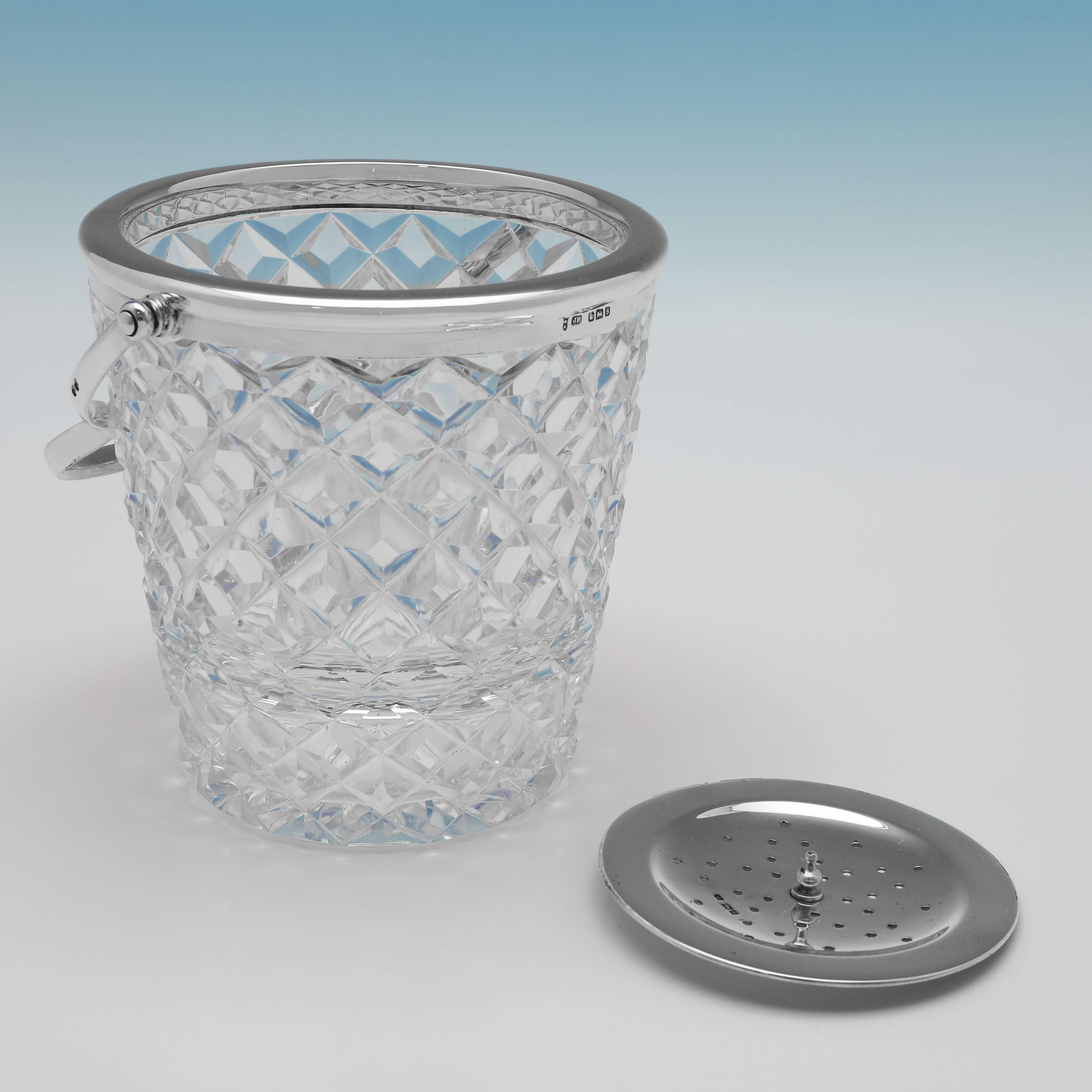 English Antique Glass & Sterling Silver Ice Bucket, J. Round & Son Ltd, Sheffield 1910