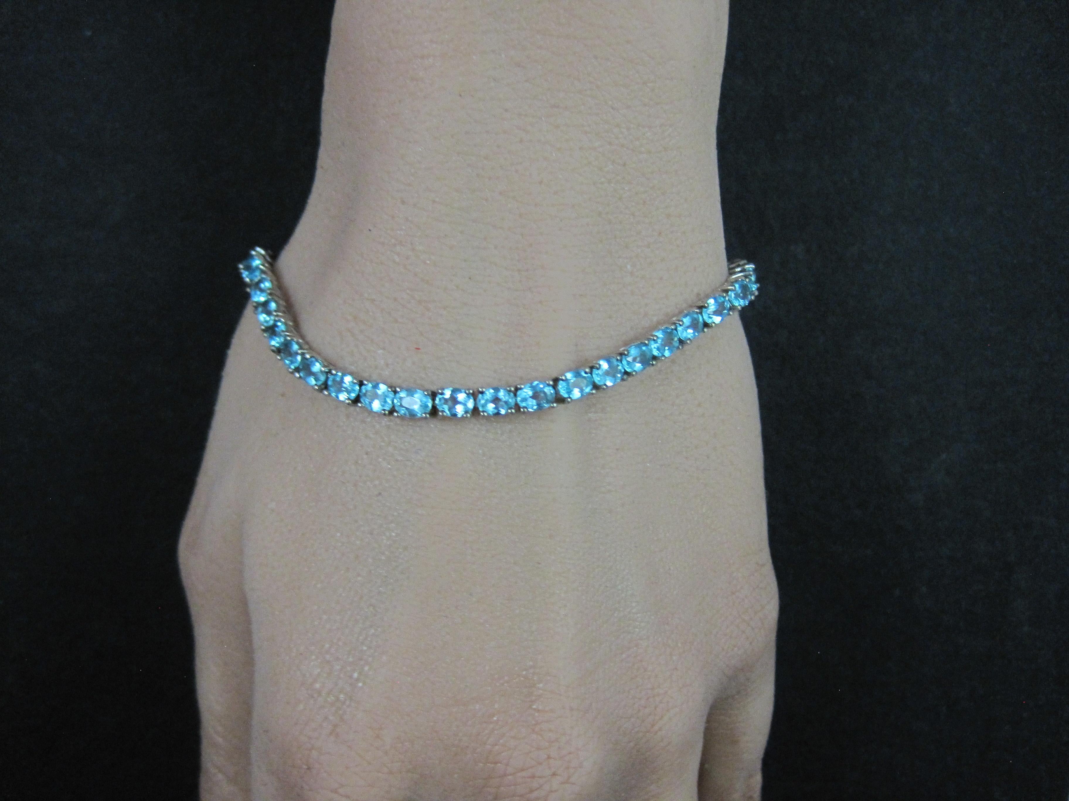 Pulsera de tenis de turmalina azul helada de plata de ley 8 pulgadas en venta 4
