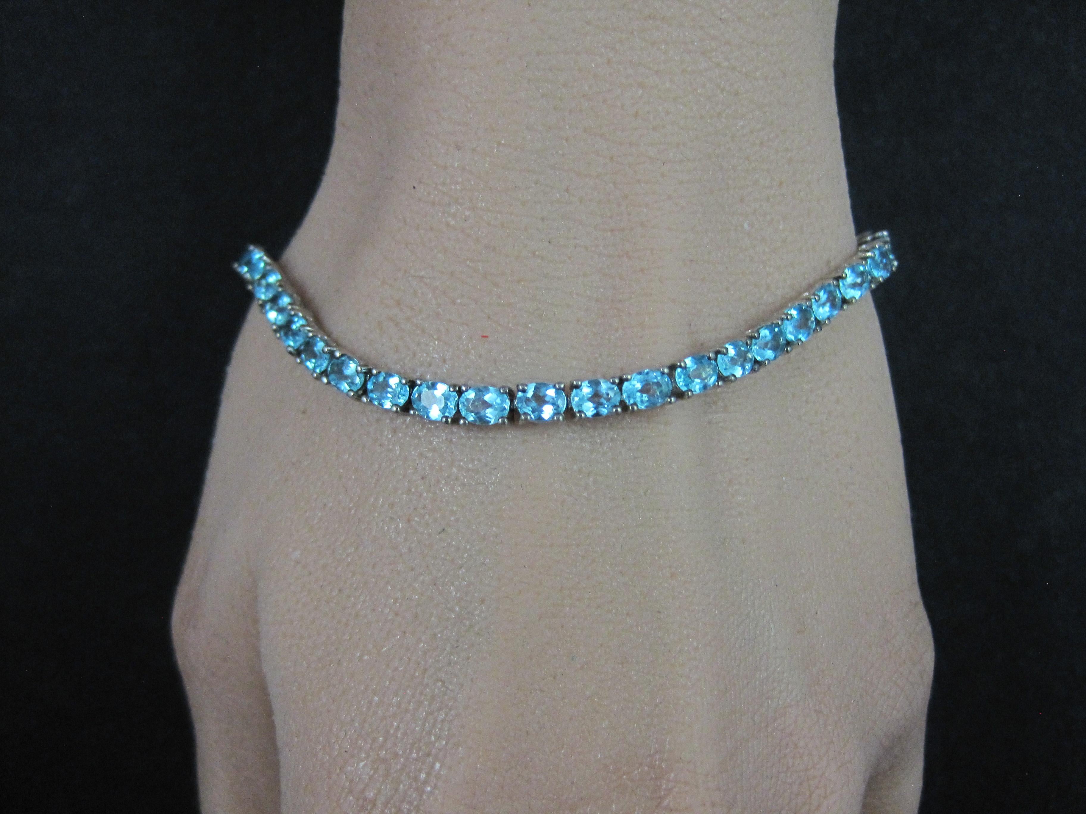 Pulsera de tenis de turmalina azul helada de plata de ley 8 pulgadas en venta 5